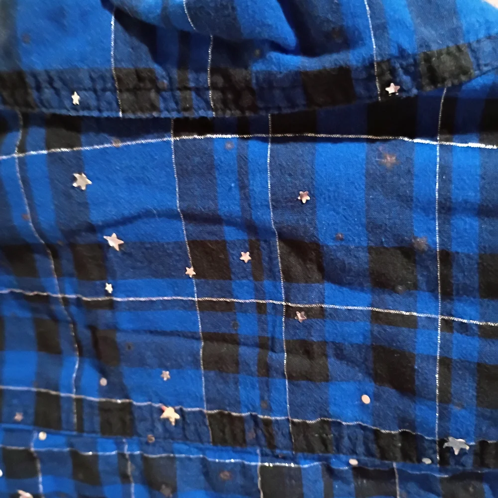 Fair Justice Girls Glittery Blue Star Plaid Long Sleeve Button‎ Up S/12 Cowgirl